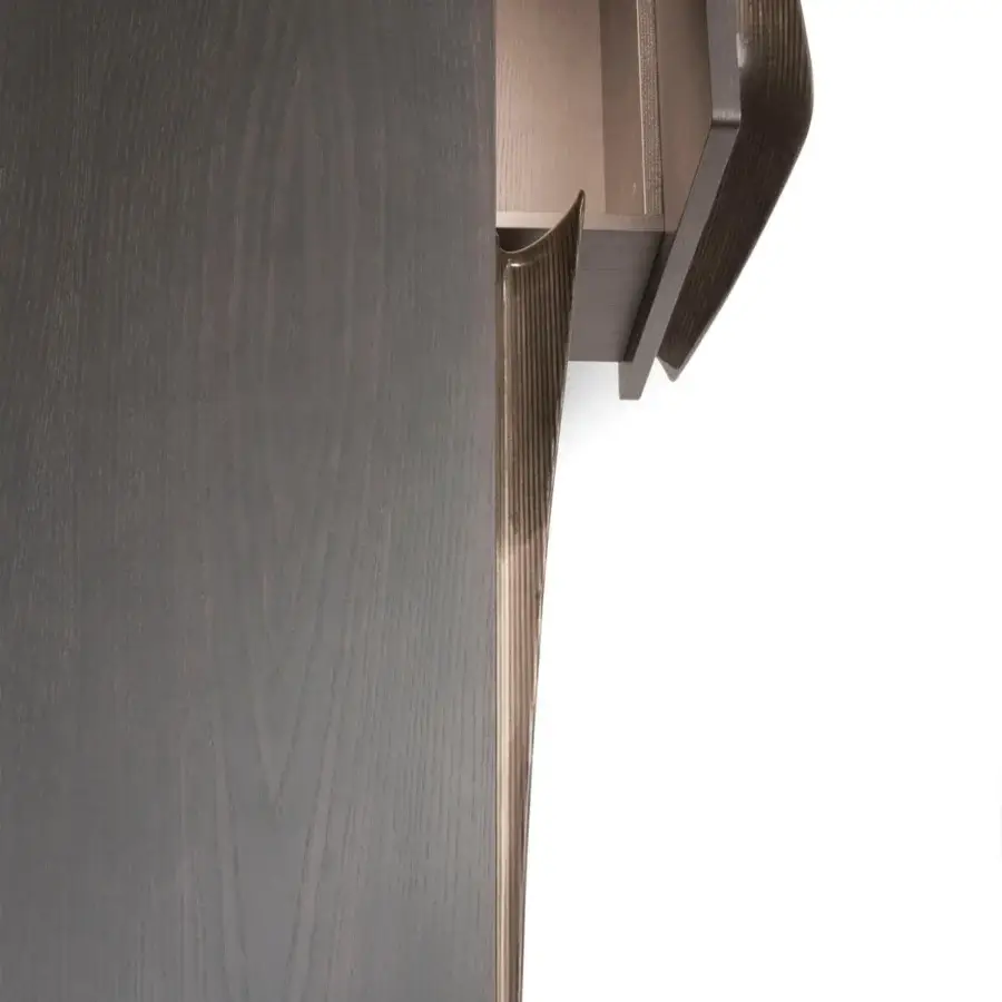 Exceptional Giorgetti Scirocco sideboard built in anthracite grey ash wood with hand-finished birch plywood fronts and pewter-painted metal feet