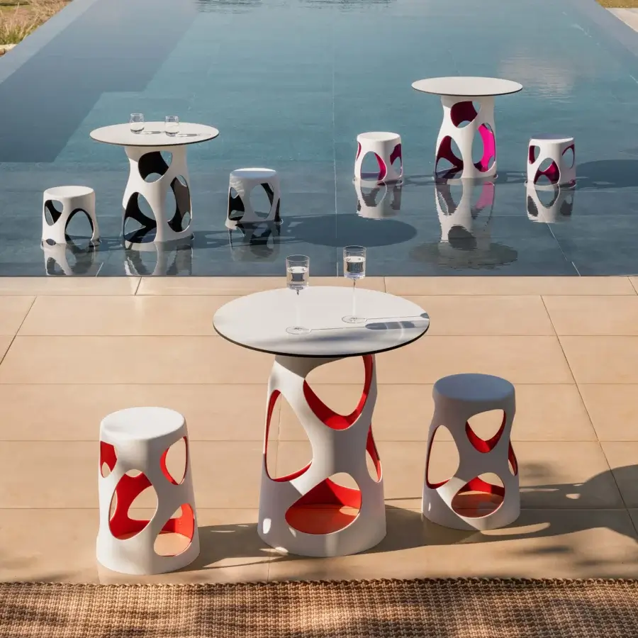 Superior MY YOUR Liberty stool crafted in Italy with white synthetic material and bold red interior, exhibiting a smooth matte finish