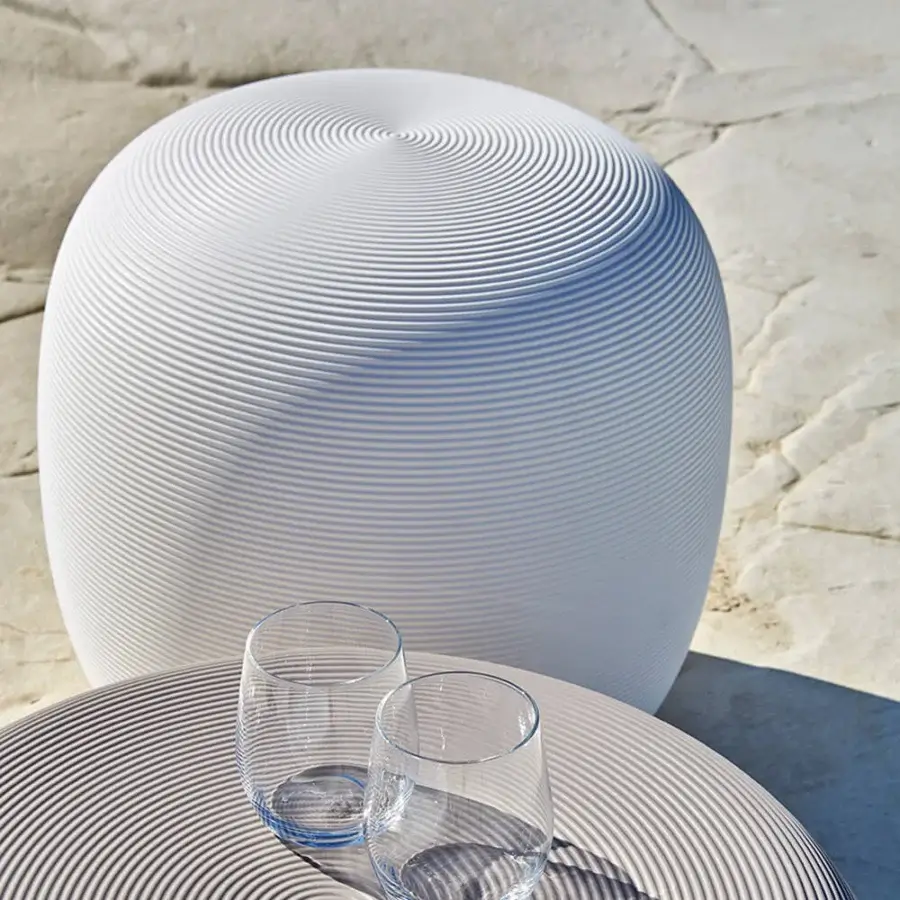 Superior MY YOUR Pandora stool with uniquely textured surface crafted in muted gray-white synthetic material