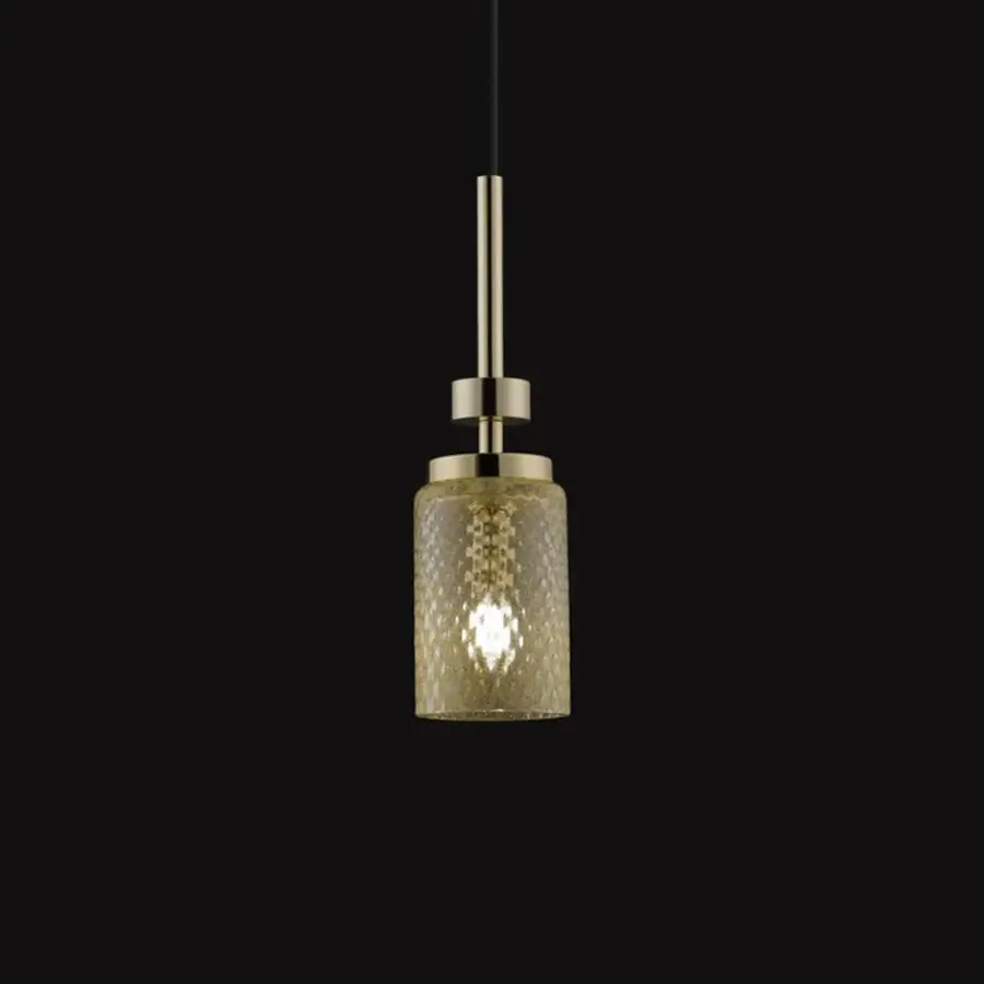 Exceptional Euroluce Dely S1 suspension lamp crafted with glossy gold and textured crystal glass exhibiting a balloton effect