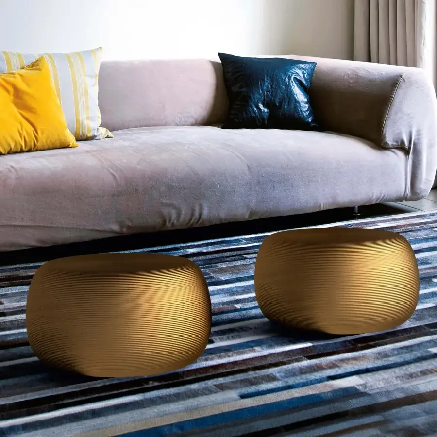 Distinguished MY YOUR Pandora coffee table crafted in Italy with ribbed synthetic material and golden-bronze finish