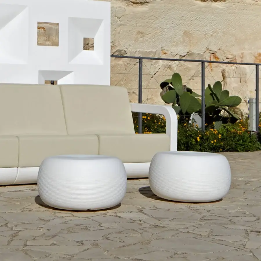 Elegant MY YOUR Pandora coffee table crafted in Italy with uniform white synthetic material and ribbed surface