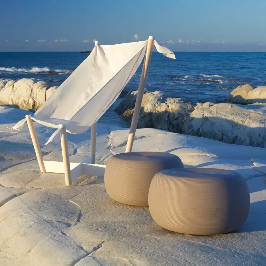 Distinguished MY YOUR Pandora coffee table crafted in Italy with ribbed synthetic material and muted taupe finish