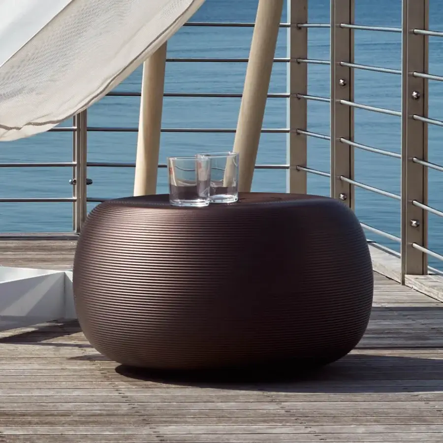 Superior MY YOUR Pandora coffee table crafted in Italy with dark brown textured surface and smooth rounded silhouette