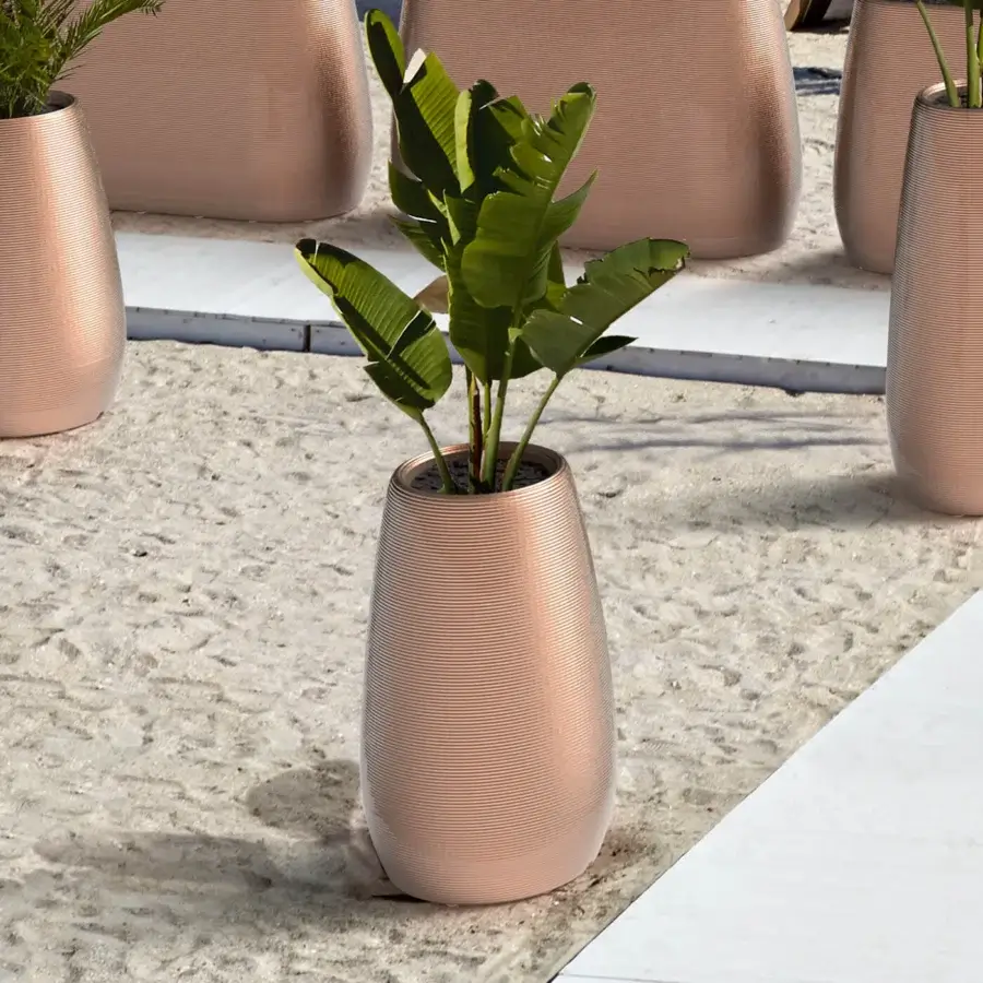 Superior MY YOUR Pandora planter crafted in rose gold Poleasy® with embossed printed ribbed texture