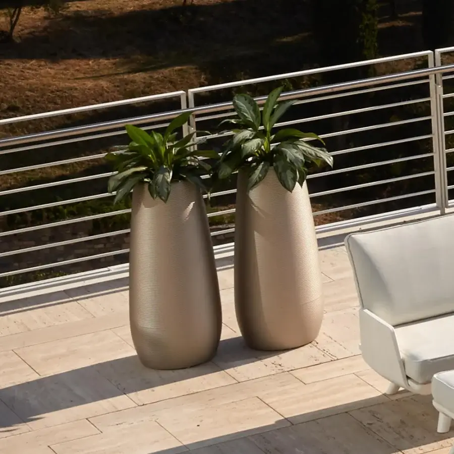 Elegant MY YOUR Pandora planter crafted in warm beige Poleasy® with subtly textured surface