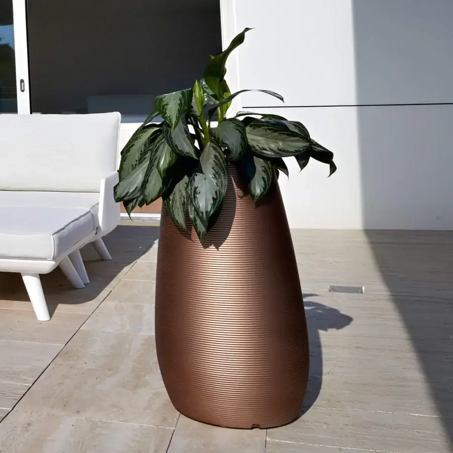 Superior MY YOUR Pandora planter crafted in terracotta Poleasy® with embossed printed vertical ribbed texture