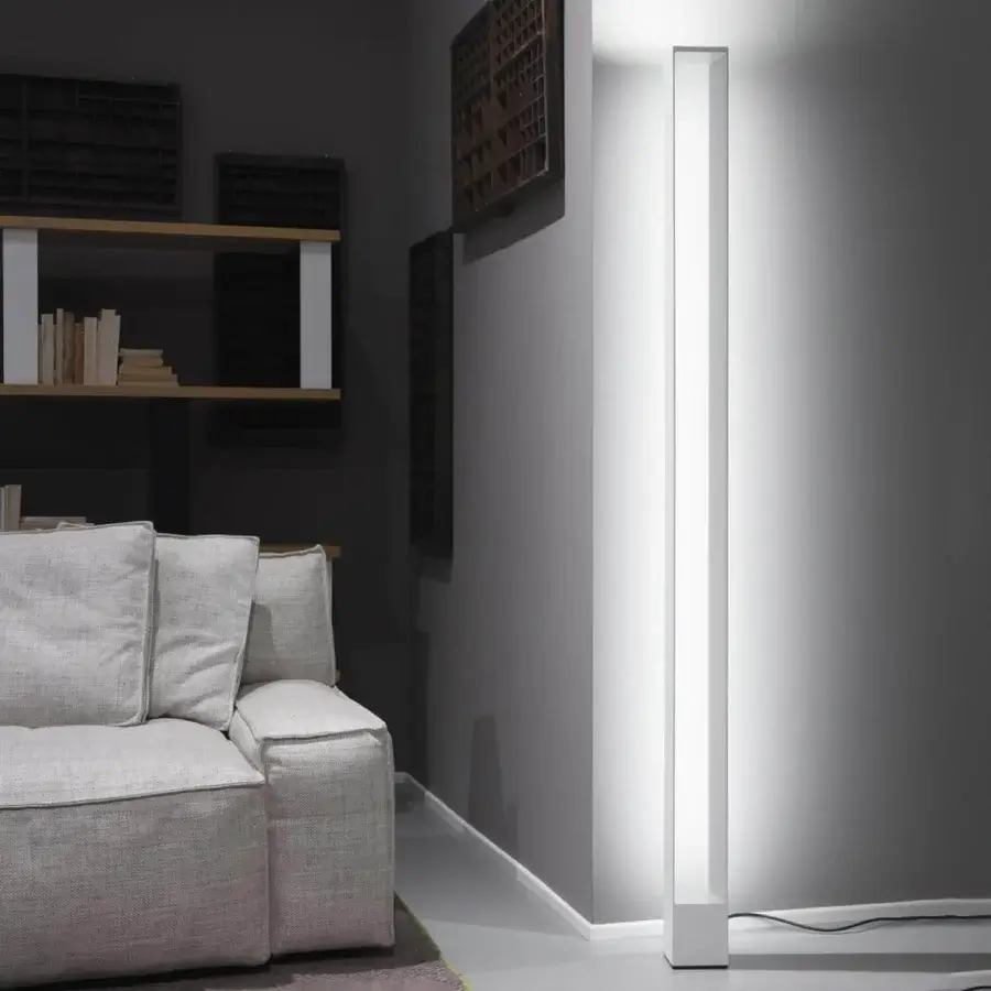 Exclusive Nemo Tru floor lamp with slender rectangular form crafted in aluminum and matte white finish