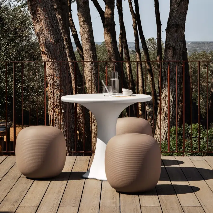 Distinguished MY YOUR Teddy table crafted in warm beige synthetic material with a smooth matte finish
