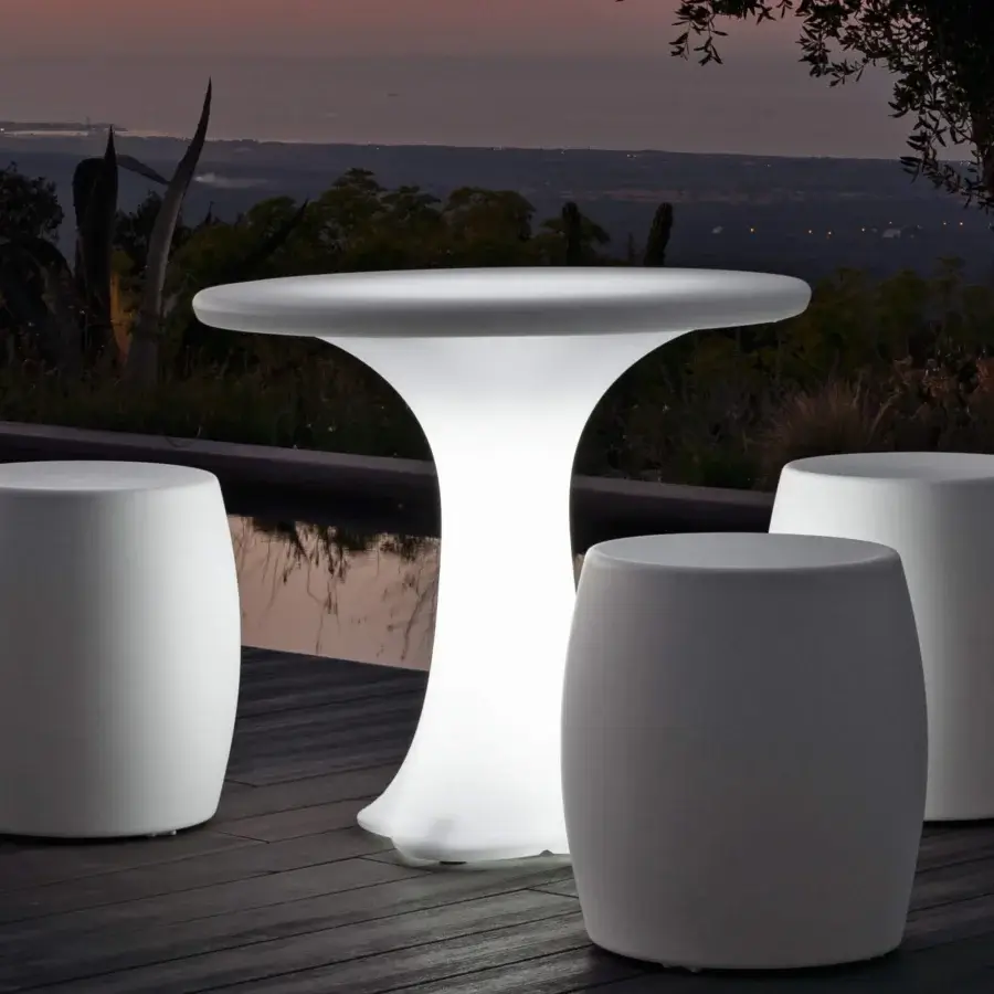 Exceptional MY YOUR Teddy table crafted in white synthetic material with uniformly matte finish and hourglass pedestal