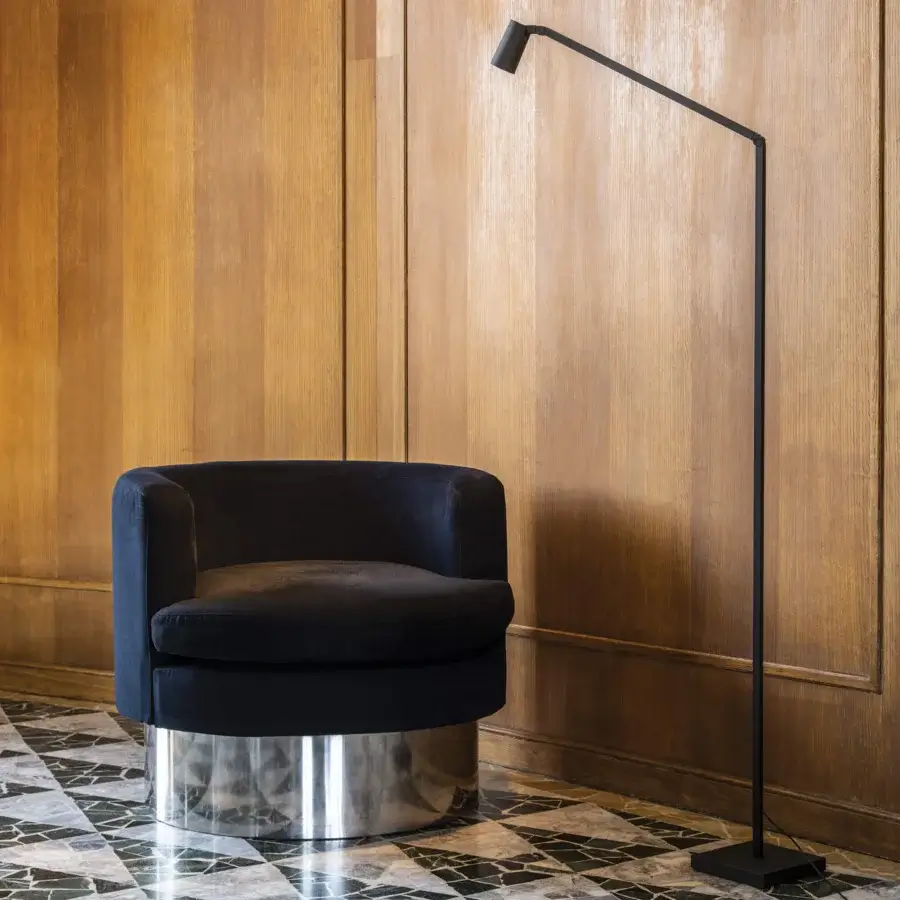 Distinguished Untitled Reading Floor Lamp with metal construction and sleek matte black finish