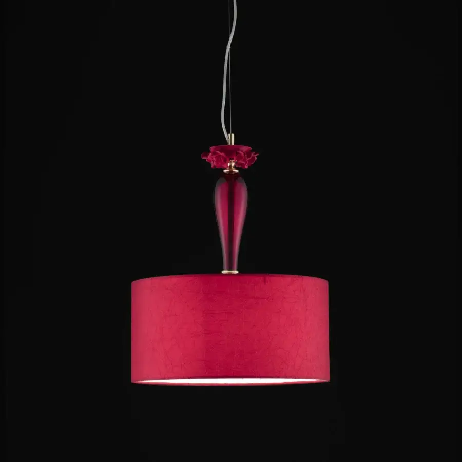 Distinguished Euroluce Bora S1 Shade suspension lamp crafted in red wrinkled fabric and Capodimonte porcelain