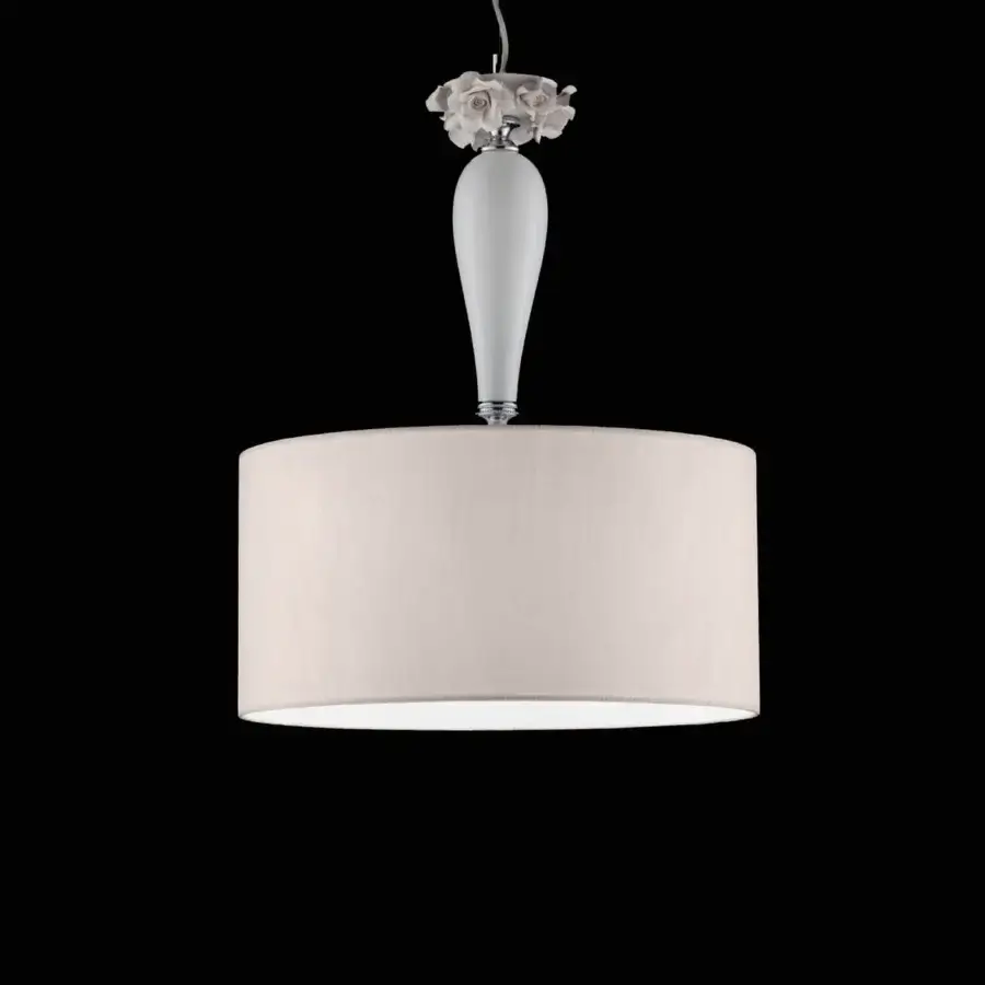 Meticulous Euroluce Bora S1 Shade suspension lamp with soft ivory wrinkled fabric and PVC, shaped by skilled artisans in Italy