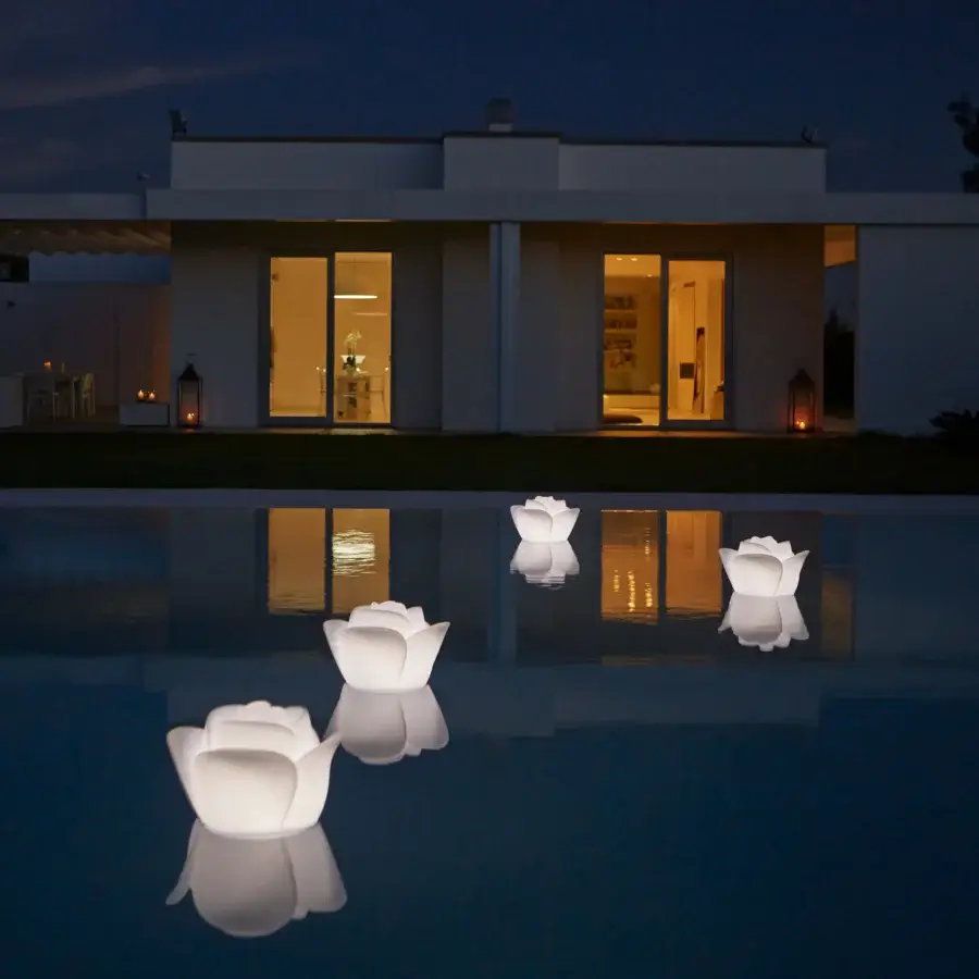 Distinguished MY YOUR Baby Love Floating Pool Lamp lamp with creamy white Poleasy lampshade and aluminum stem emitting RGB light