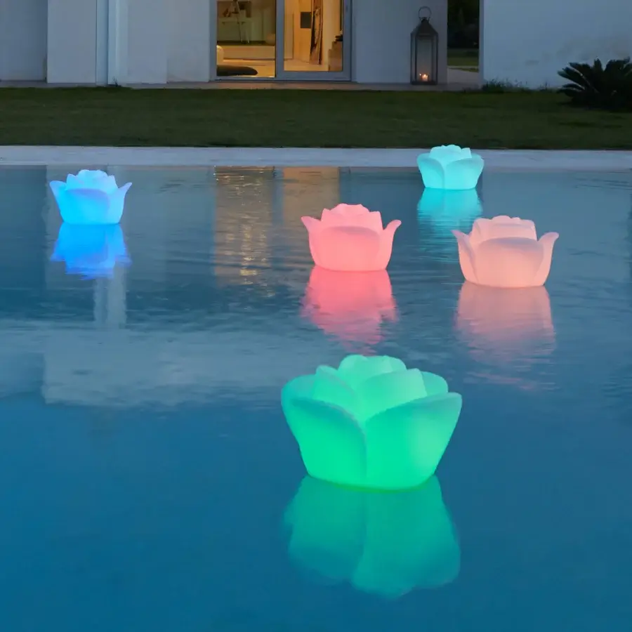 Captivating MY YOUR Baby Love Floating Pool Lamp lamp with aqua and green glow in Poleasy lampshade and aluminum stem