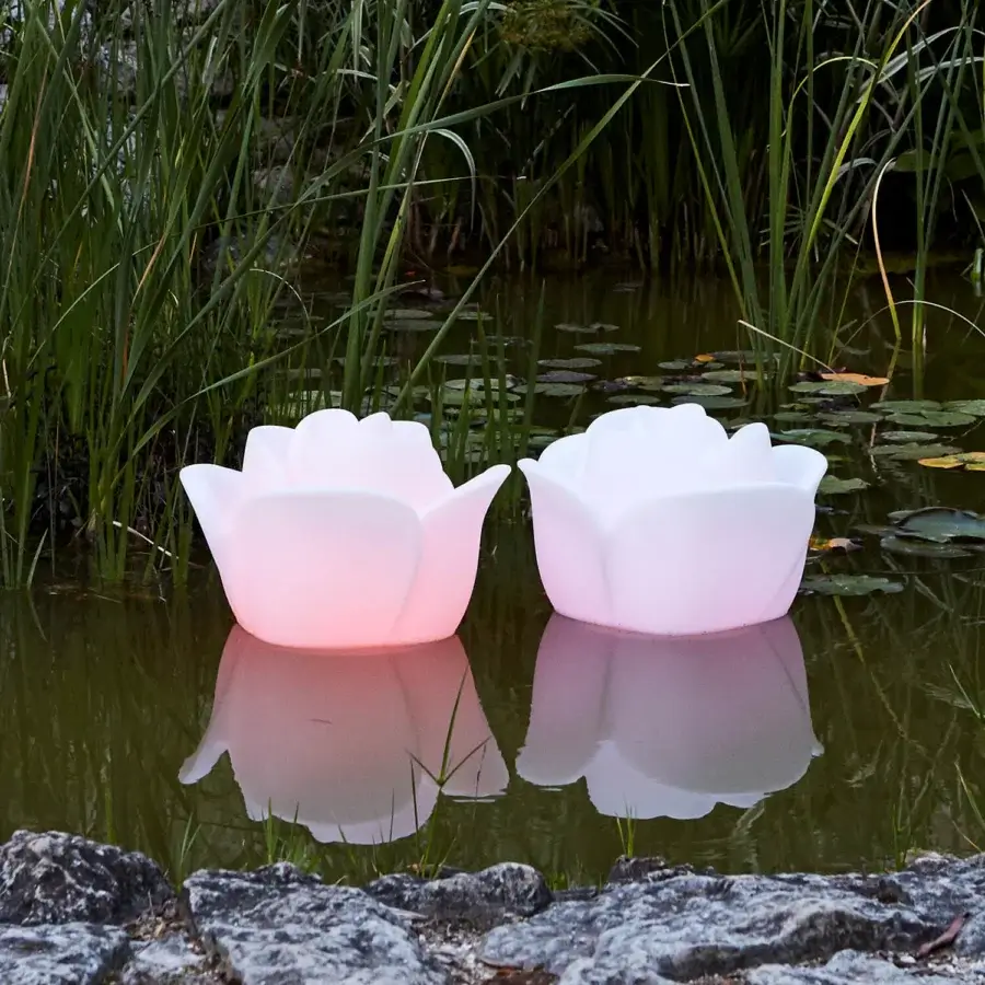 Superior MY YOUR Baby Love Floating Pool Lamp lamp with aluminum stem and Poleasy lampshade emitting soft white to pinkish-orange hues