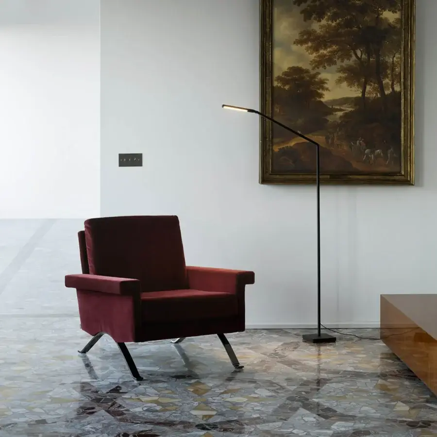 Exceptional Nemo Lighting Untitled floor lamp crafted in metal with a matte black finish delivers fluid adjustments