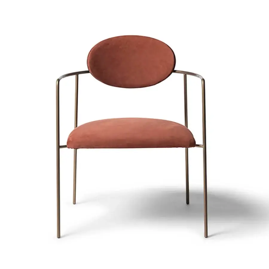 Exceptional Shake Eden armchair with terracotta acrylic fibre upholstery and varnished steel with curved ash-wood backrest