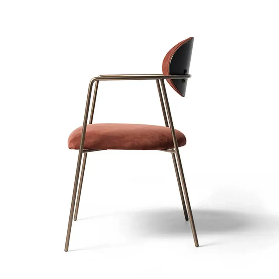 Superior Shake Eden armchair with reddish-brown terracotta acrylic fibre upholstery and varnished steel frame crafted in Italy