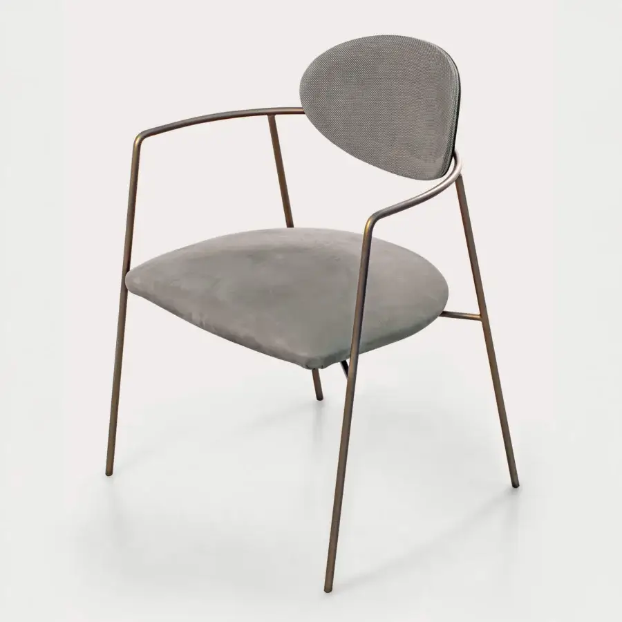 Exclusive Shake Eden armchair with woven gray acrylic fibre upholstery and varnished bronze steel frame