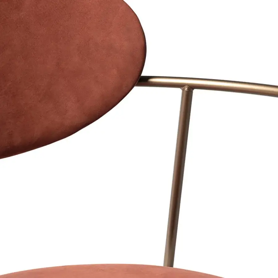 Superior Shake Eden armchair with terracotta acrylic fibre upholstery and varnished steel frame crafted with a curved ash-wood backrest