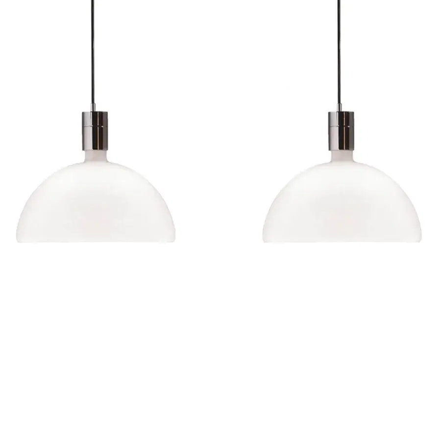 Distinguished Nemo Lighting AM4 suspension lamp crafted in white frosted glass with a polished metallic connector and smooth matte finish