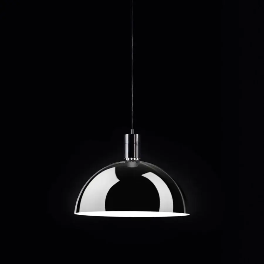 Exceptional Nemo Lighting AM4 suspension lamp crafted in reflective silver with hand-blown glass and metal delivering diffused light