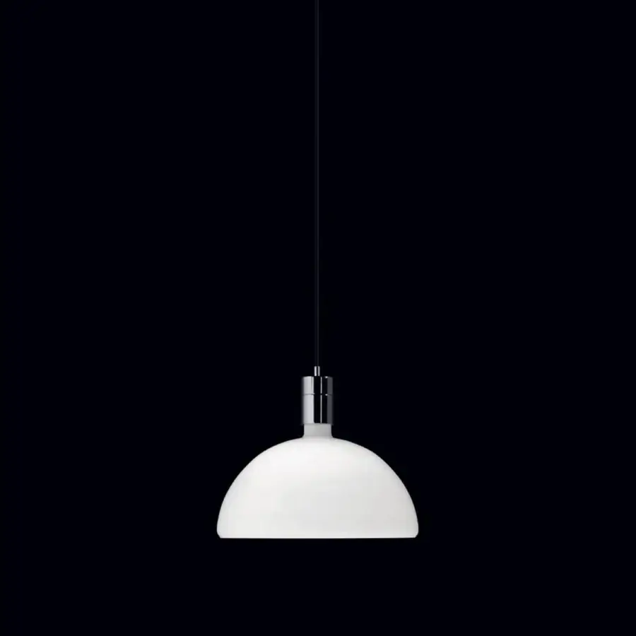Superior Nemo Lighting AM4 suspension lamp crafted in opaque white hand-blown glass with polished chrome metallic connector