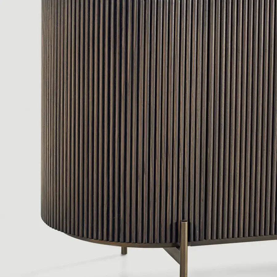 Exceptional Shake Hege sideboard built with reeded solid ash block board, varnished steel legs and handles, plus stoneware tabletop