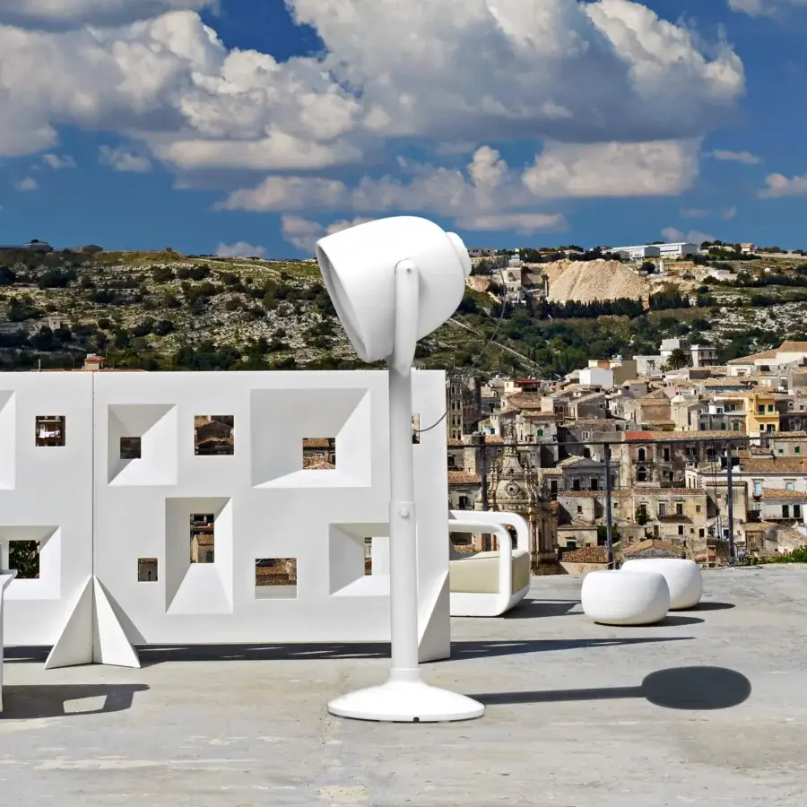 Superior MY YOUR Hollywood floor lamp crafted in Italy with adjustable arm and matte white synthetic material