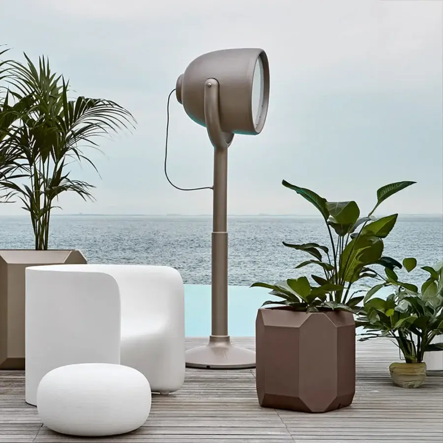 Distinguished MY YOUR Hollywood floor lamp crafted in Italy with matte gray synthetic material and adjustable shade