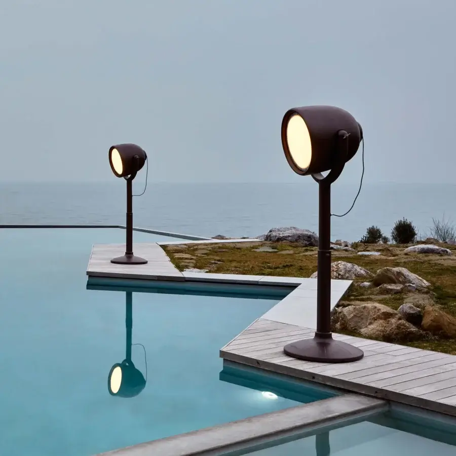 Exceptional MY YOUR Hollywood floor lamp crafted in Italy with a dark bronze shade and matte finish