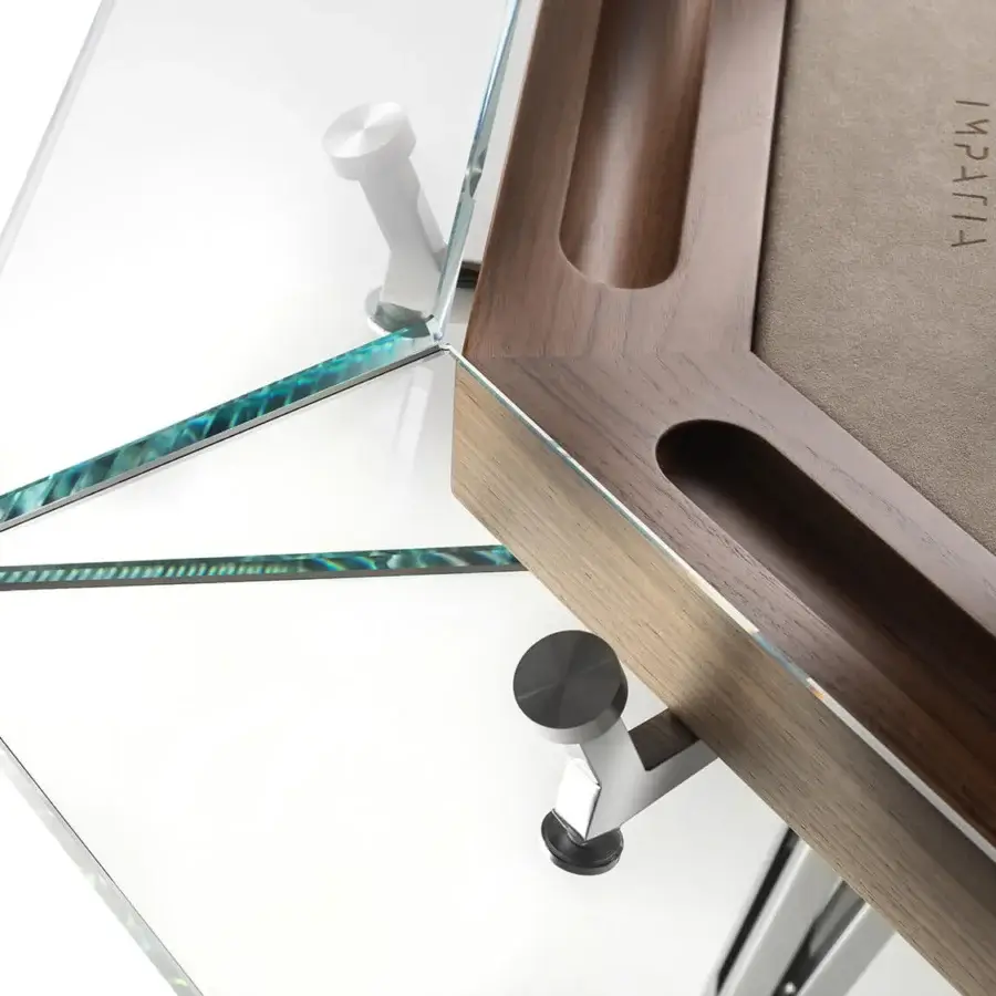 Superior Impatia Unootto poker table crafted with wood, clear glass, and Alcantara®, exhibiting a satin finish
