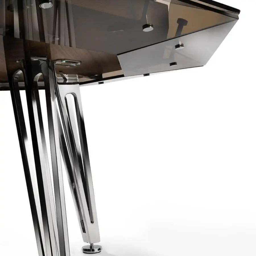 Elegant Impatia Unootto poker table with wood construction, glossy glass surface, and brilliant chrome-finished metal legs