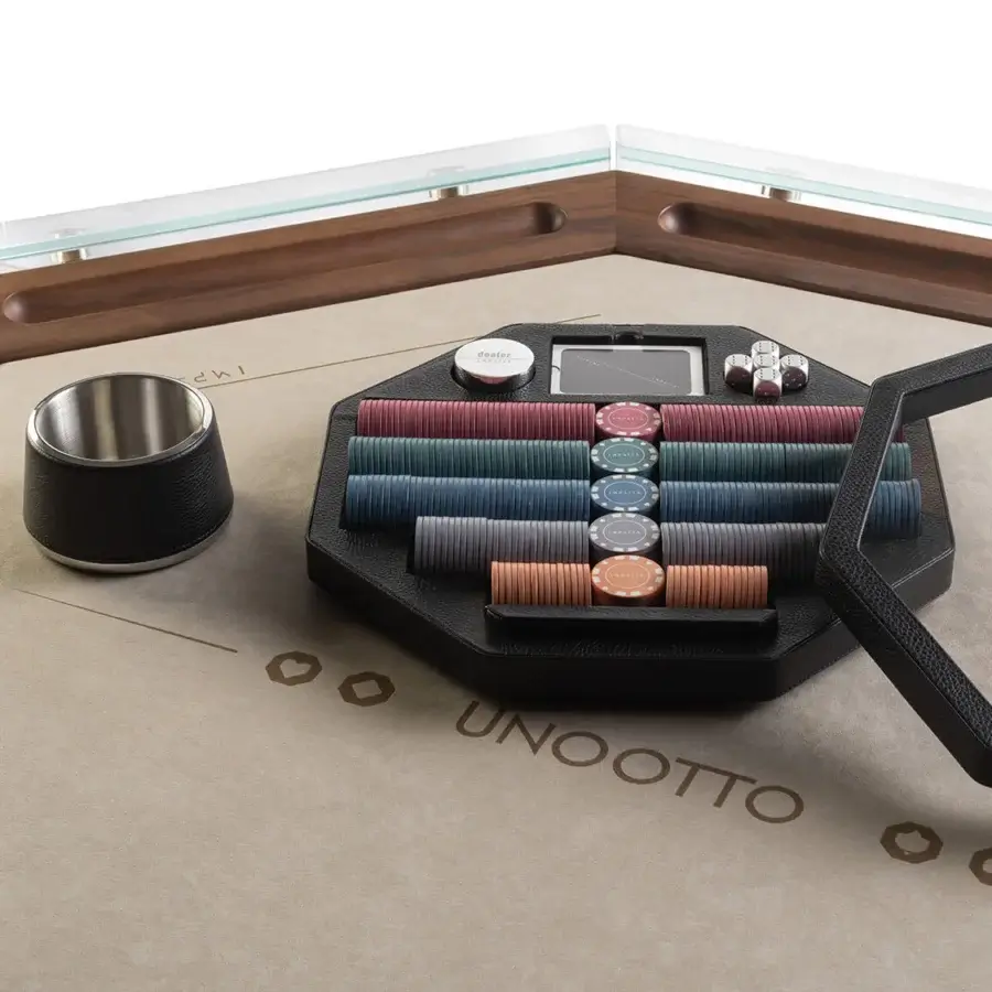 Distinguished Impatia Unootto poker table crafted in wood with Alcantara® accents and a satin finish