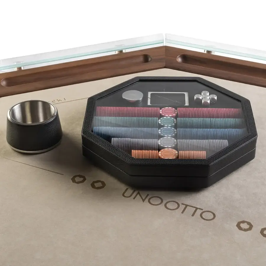 Superior Impatia Unootto poker table crafted in wood with Alcantara® accents and satin finish