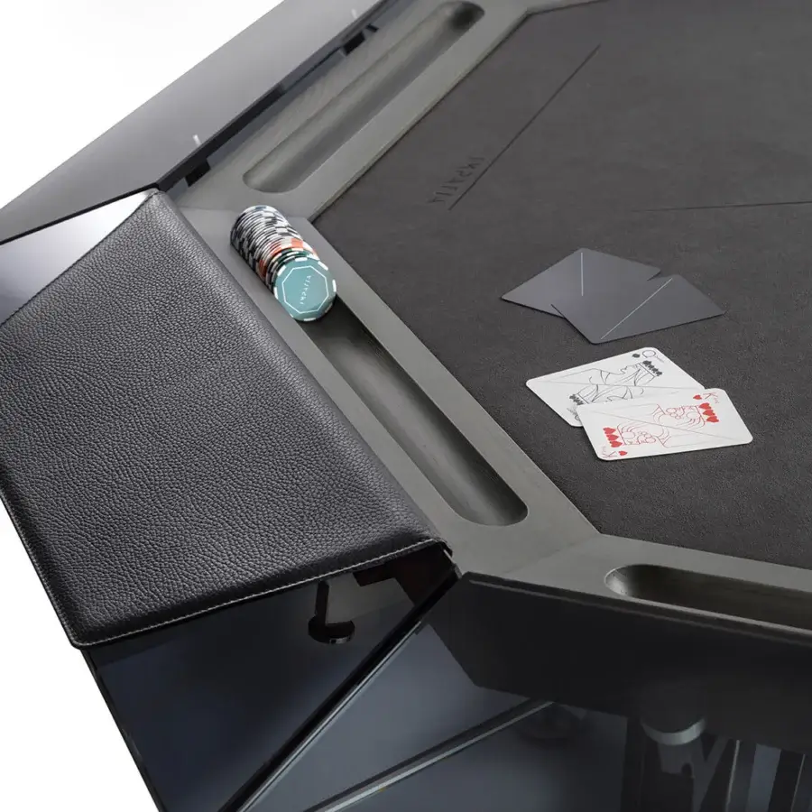 Distinguished Impatia Unootto poker table built in wood with Alcantara® and a matte dark gray finish
