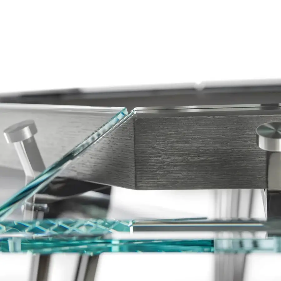 Superior Impatia Unootto poker table crafted in wood with teal-tinted glass and Alcantara® upholstery with chrome legs