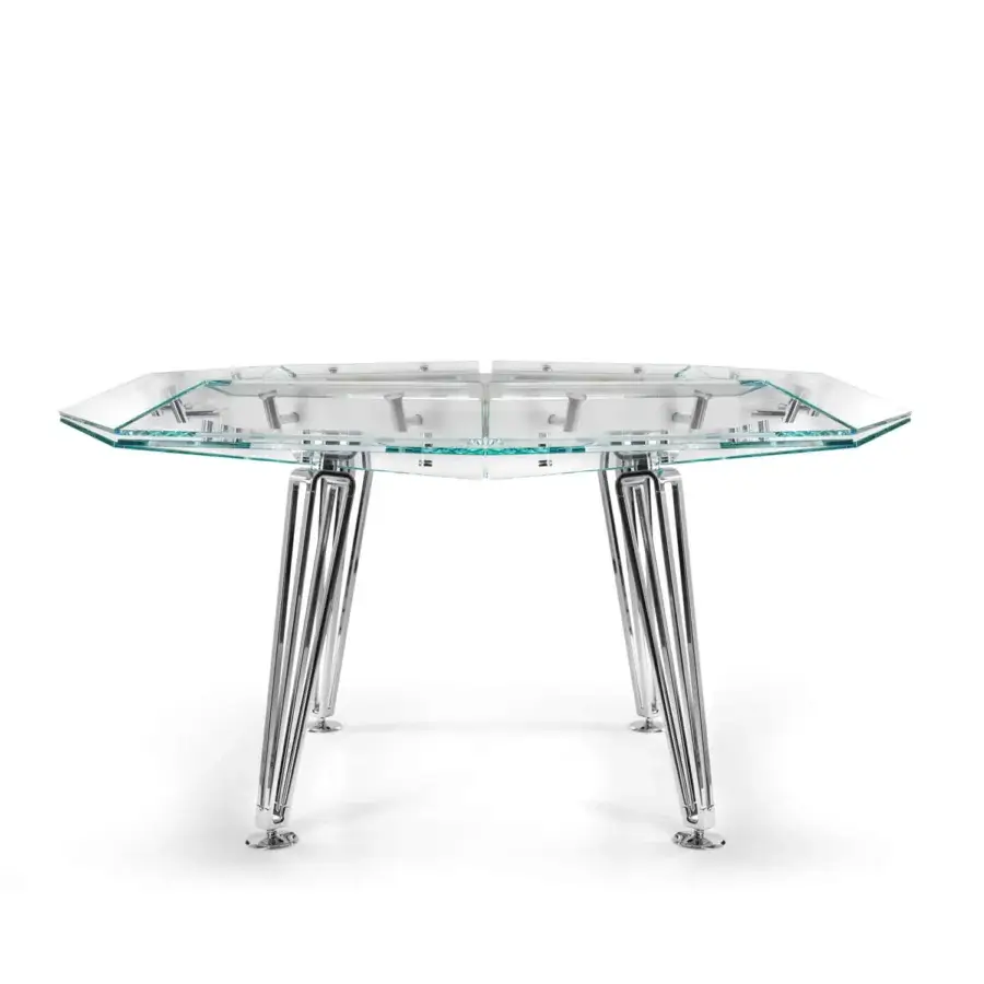 Superior Impatia Unootto poker table crafted with Italian marble, low-iron glass and Alcantara playing surface with chrome legs