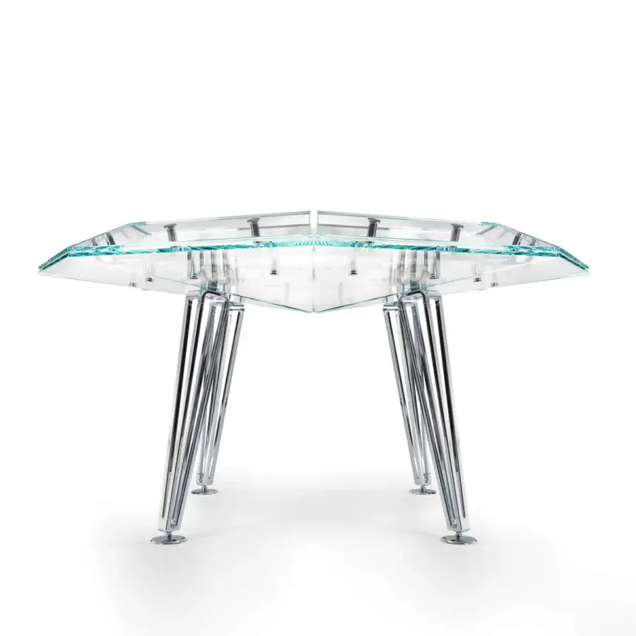 Distinguished Impatia Unootto poker table built with Italian marble, low-iron glass and Alcantara playing surface with polished metal legs