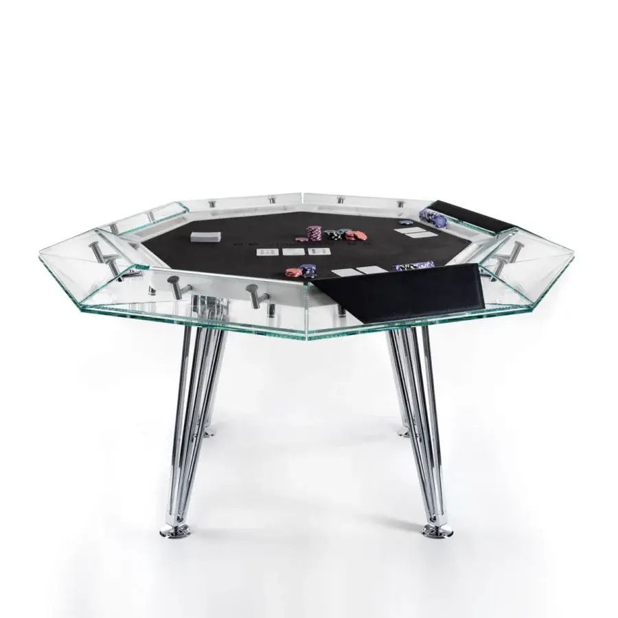 Elegant Impatia Unootto poker table with Italian marble, Alcantara and a chrome-finished metal frame