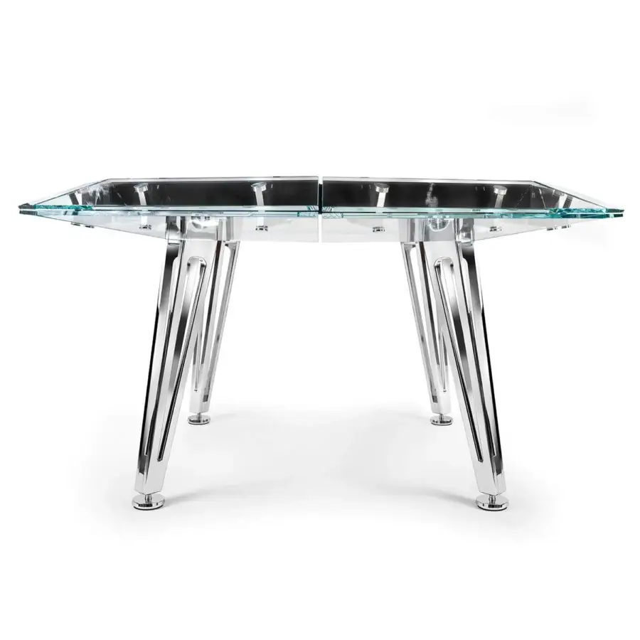 Exceptional Impatia Unootto poker table with Italian marble, low-iron glass and green Alcantara playing surface built with bright chrome finish