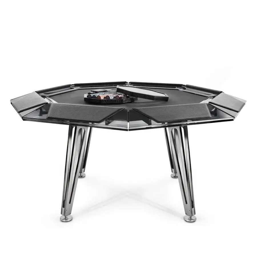 Superior Impatia Unootto poker table with Italian marble top and plush Alcantara playing surface in a glossy finish