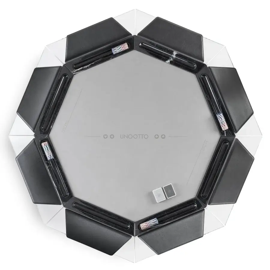 Distinguished Impatia Unootto poker table crafted with Italian marble, grey Alcantara, plus chrome finished metal legs