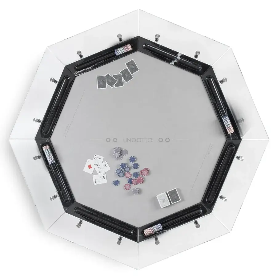 Exceptional Impatia Unootto poker table with Italian marble top, Alcantara playing area and chrome-finished metal legs
