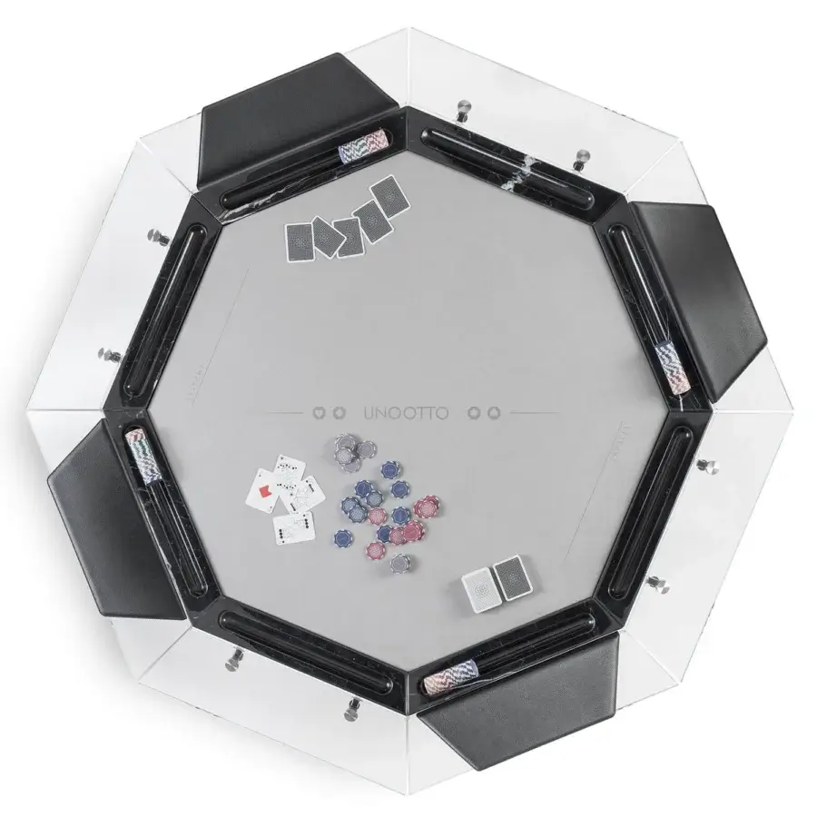 Lavish Impatia Unootto poker table crafted with Italian marble, Alcantara and a chrome finished metal frame