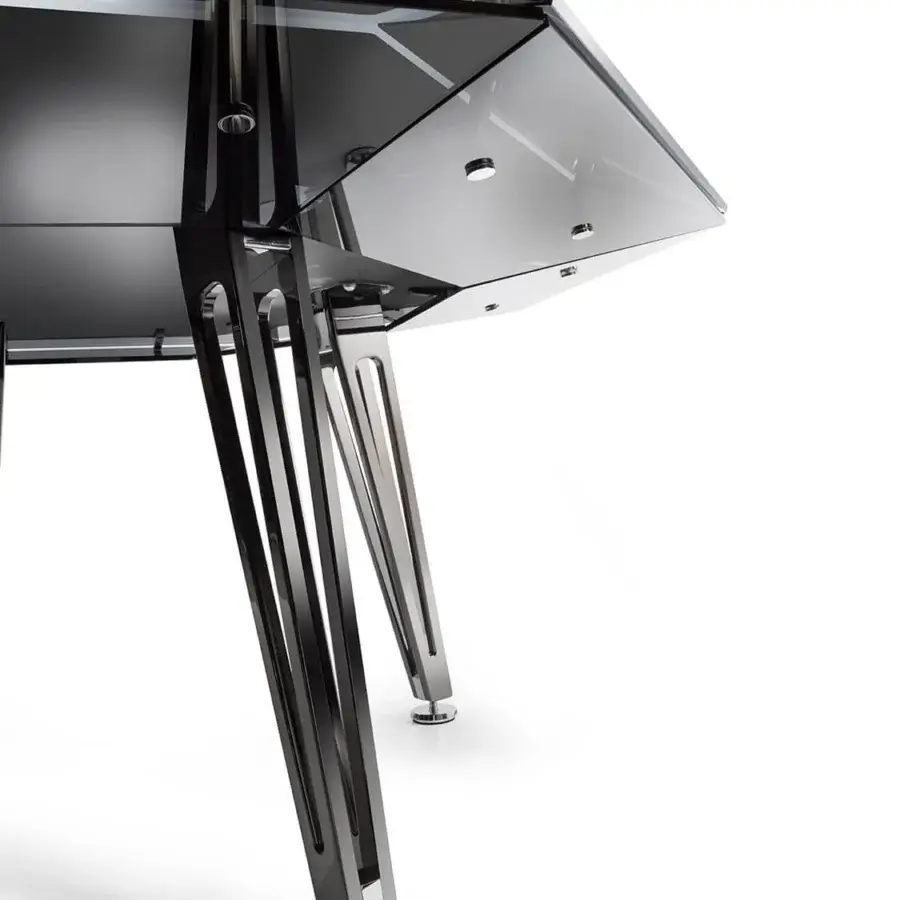 Superior Impatia Unootto poker table built with Italian marble, low-iron glass and plush Alcantara playing surface in polished chrome finish