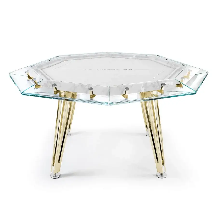 Elegant Impatia Unootto poker table with glass tabletop and gilded metal frame in chrome finish