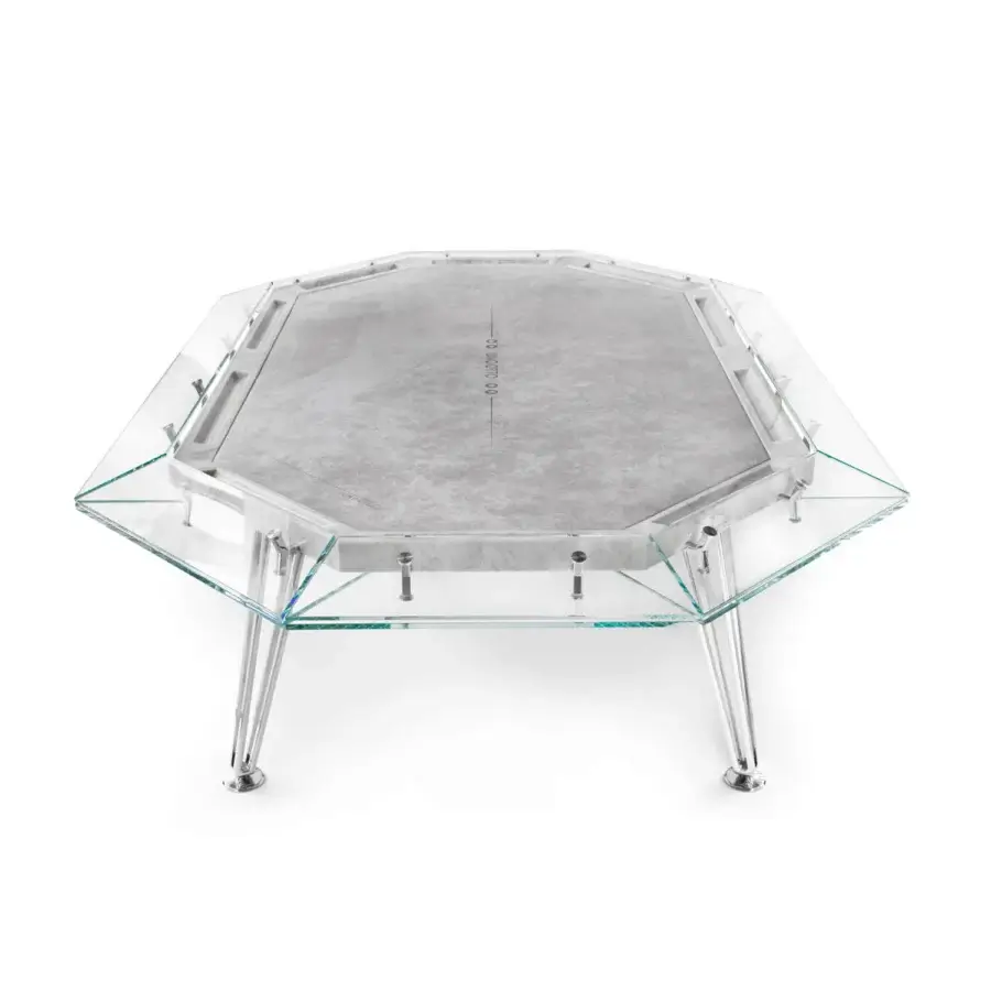 Distinguished Impatia Unootto poker table with a glossy gray marble playing surface and warm walnut wood legs
