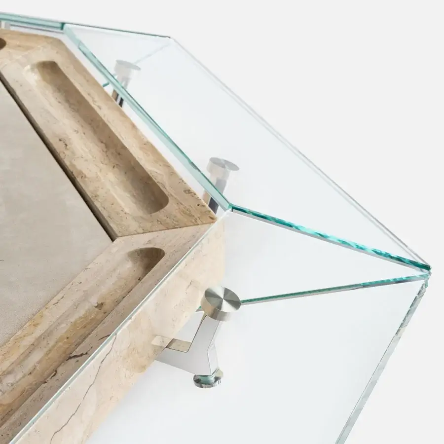 Superior Impatia Unootto poker table built in walnut wood with a textured beige-brown finish and smooth glass surface